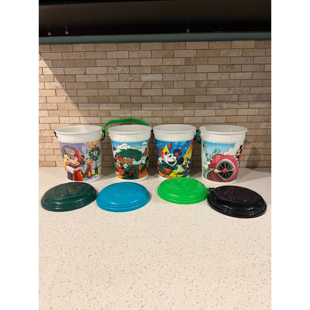 Disney Parks WDW Refillable Popcorn Bucket Set 4 With Lids